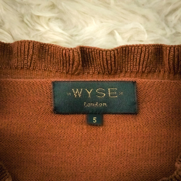 WYSE 5 Size 12 US Selena Rust Orange Shimmer Ruffle Neck Sleeve Button Front Dow - Picture 5 of 7